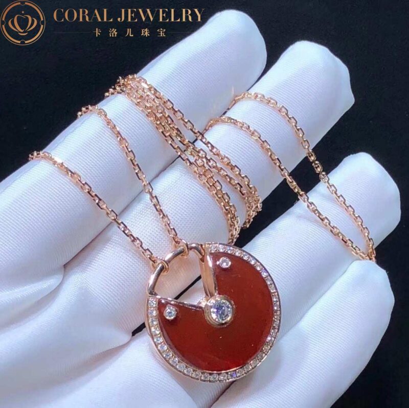 Cartier Amulette De Cartier Necklace Medium Model Rose Gold Diamonds Carnelian N7424148 2