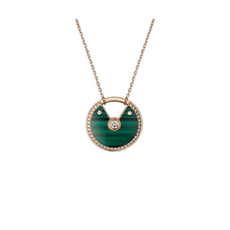 Cartier Amulette De Cartier N7424148 Necklace Medium Model Rose Gold Diamonds Malachite 1