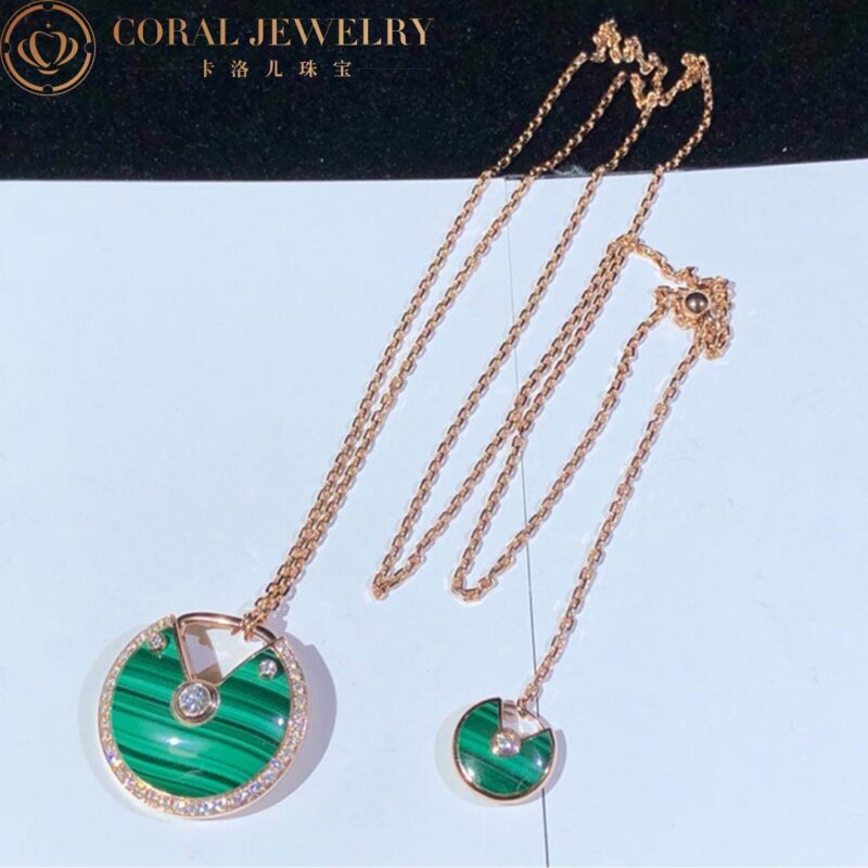 Cartier Amulette De Cartier N7424148 Necklace Medium Model Rose Gold Diamonds Malachite 3