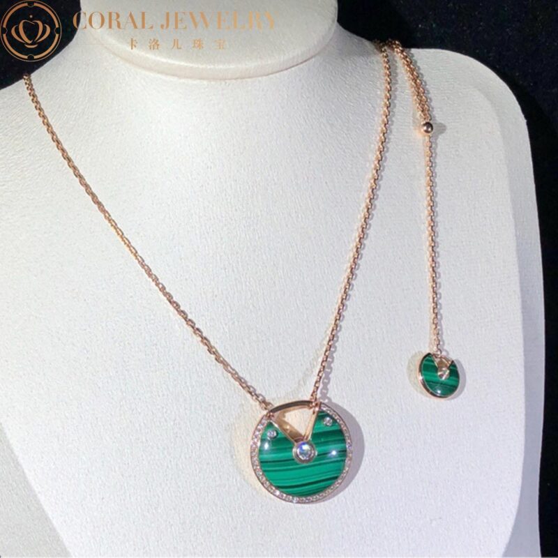 Cartier Amulette De Cartier N7424148 Necklace Medium Model Rose Gold Diamonds Malachite 2