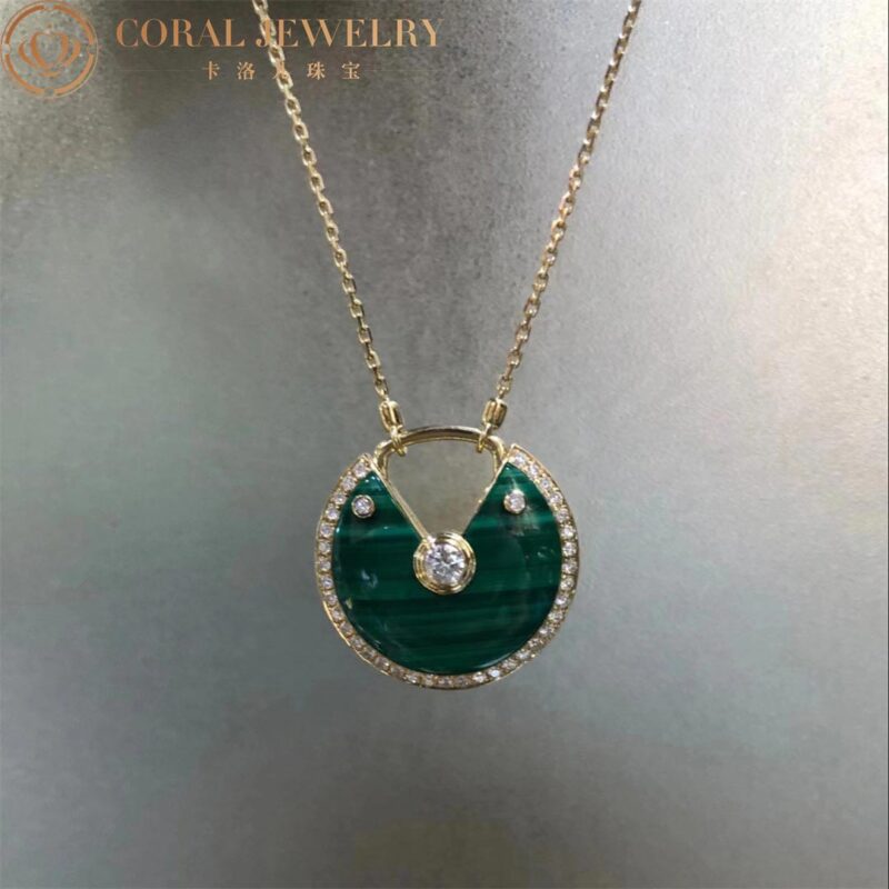 Cartier Amulette De Cartier N7424148 Necklace Medium Model Rose Gold Diamonds Malachite 9