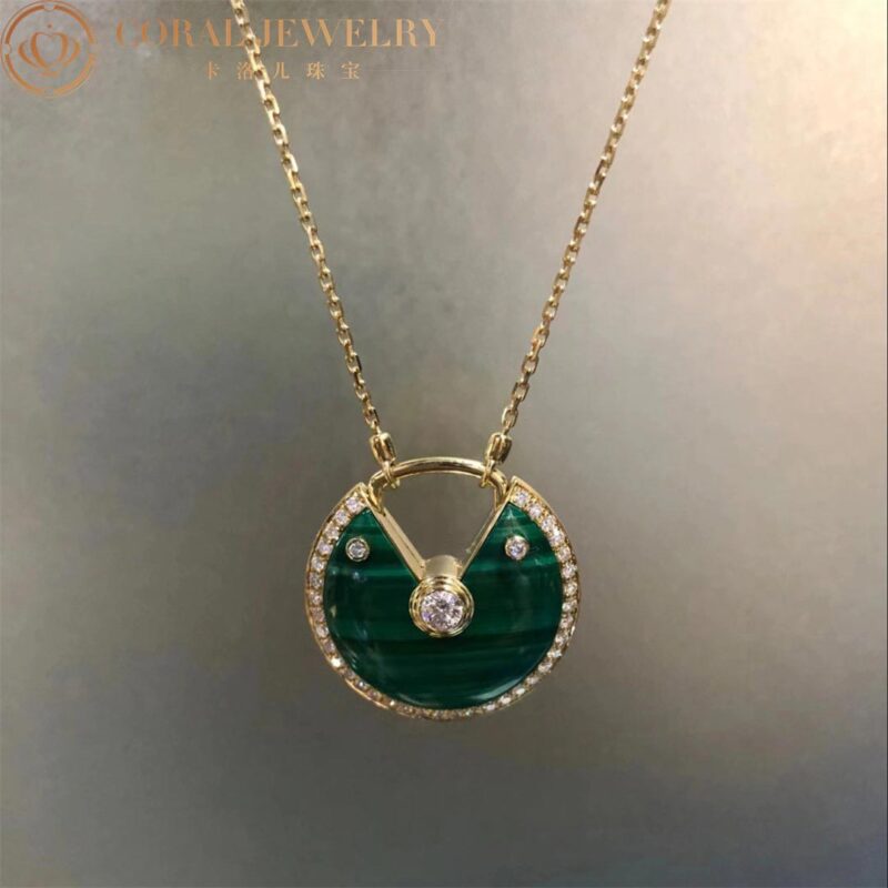 Cartier Amulette De Cartier N7424148 Necklace Medium Model Rose Gold Diamonds Malachite 8