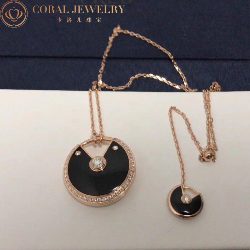 Cartier Amulette De Cartier N3109800 Necklace Medium Model Rose Gold Diamonds Onyx 7