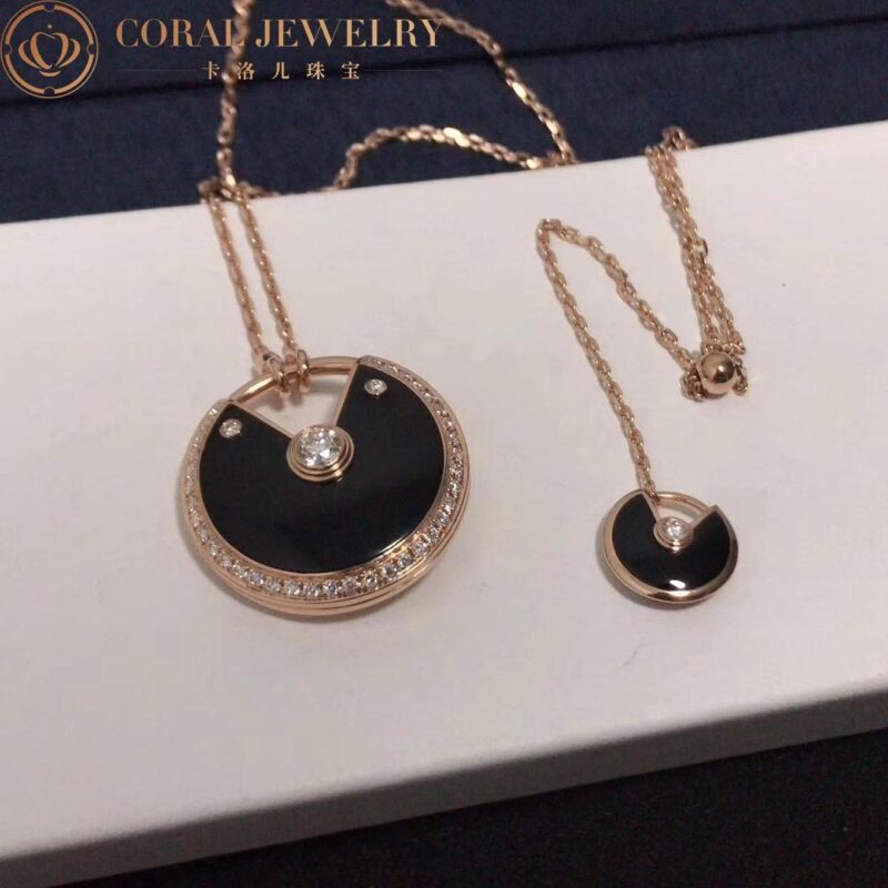 Cartier Amulette De Cartier N3109800 Necklace Medium Model Rose Gold Diamonds Onyx 6