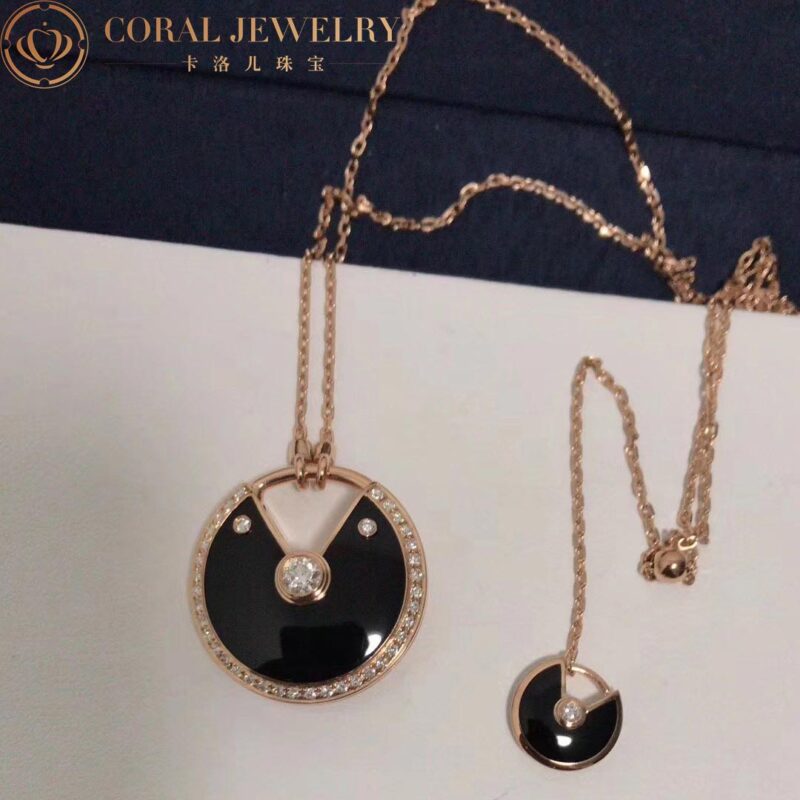 Cartier Amulette De Cartier N3109800 Necklace Medium Model Rose Gold Diamonds Onyx 5