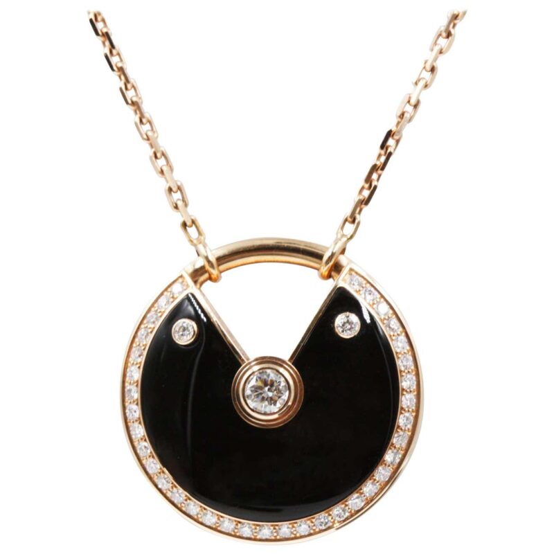 Cartier Amulette De Cartier N3109800 Necklace Medium Model Rose Gold Diamonds Onyx 2