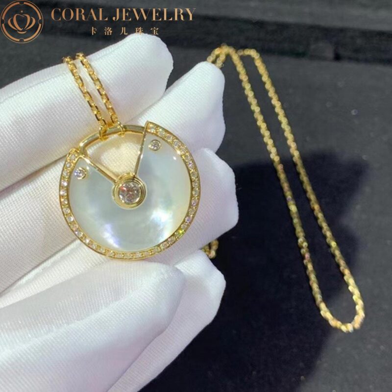 Cartier N3299008 Amulette De Cartier Necklace Medium Model Yellow Gold Diamonds White mother of pearl 6