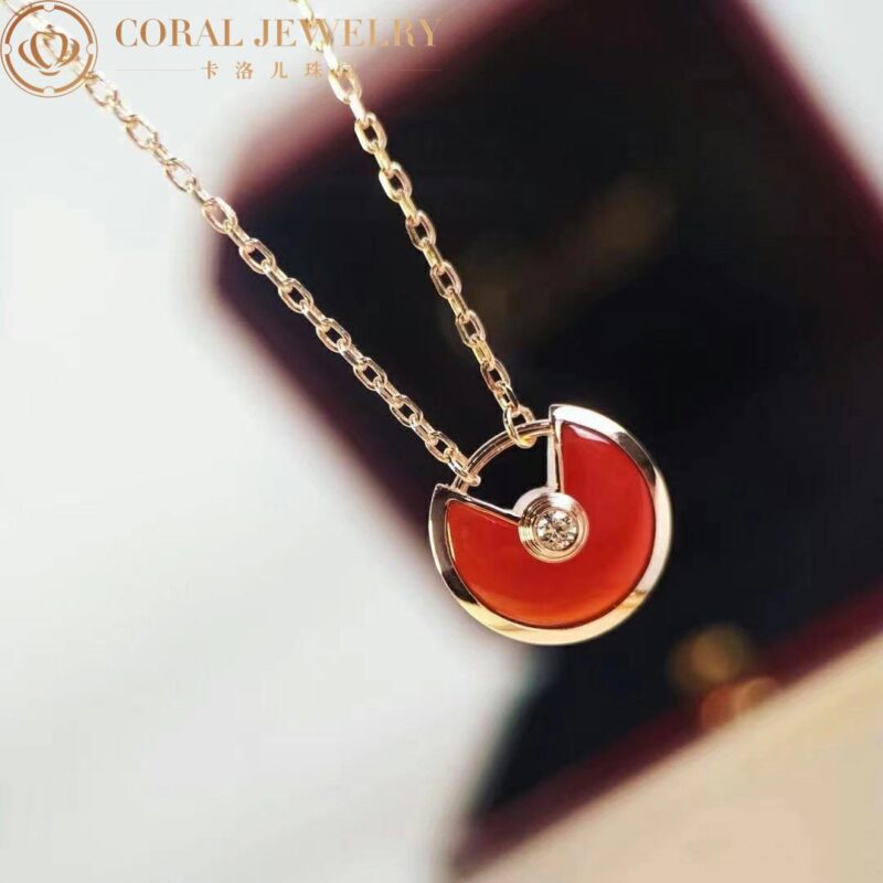 Cartier Amulette De B7224518 Cartier Necklace XS Rose Gold Carnelian Diamond 3