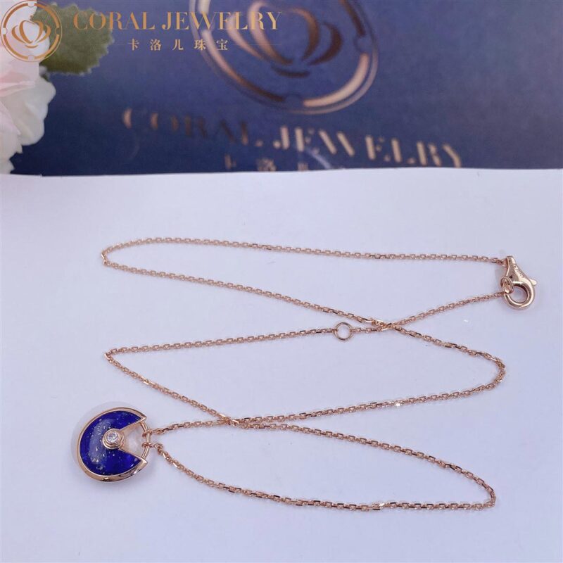 Cartier Amulette De Cartier B3153108 Necklace XS Rose Gold Lapis Lazuli Diamond 6