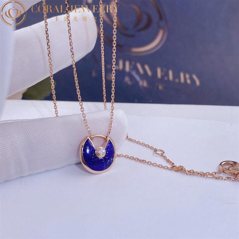 Cartier Amulette De Cartier B3153108 Necklace XS Rose Gold Lapis Lazuli Diamond 5