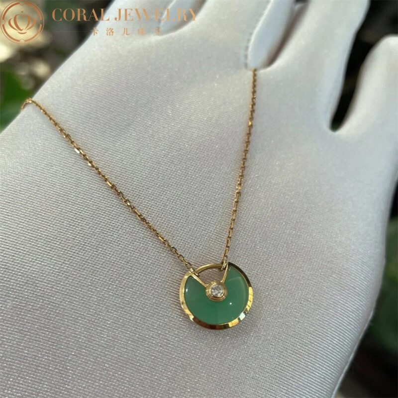 Cartier Amulette De Cartier B7224520 Necklace XS Yellow Gold Chrysoprase Diamond 4