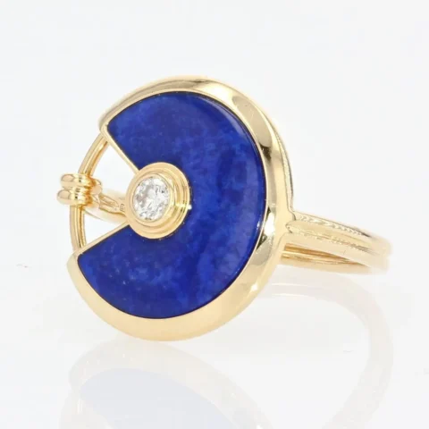 Cartier Amulette Lapis Lazuli Diamond 18 Karat Yellow Gold Ring 1