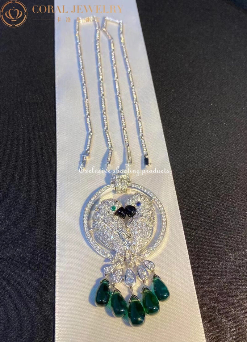 Cartier Les Oiseaux Libérés HP300100 Necklace White Gold Mother-of-pearl Sapphire Emerald Diamonds 13