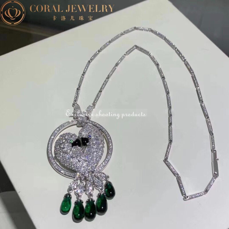 Cartier Les Oiseaux Libérés HP300100 Necklace White Gold Mother-of-pearl Sapphire Emerald Diamonds 9