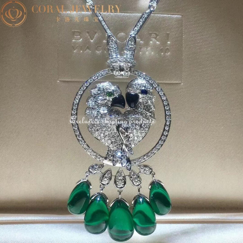 Cartier Les Oiseaux Libérés HP300100 Necklace White Gold Mother-of-pearl Sapphire Emerald Diamonds 3