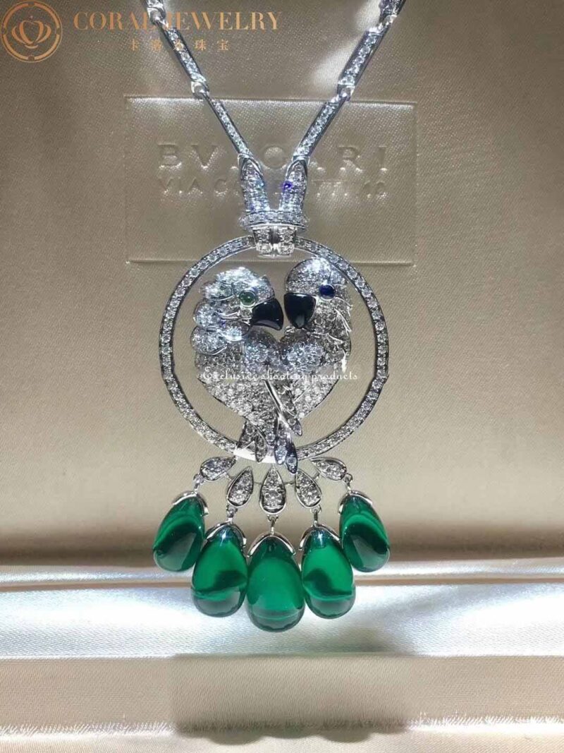 Cartier Les Oiseaux Libérés HP300100 Necklace White Gold Mother-of-pearl Sapphire Emerald Diamonds 2