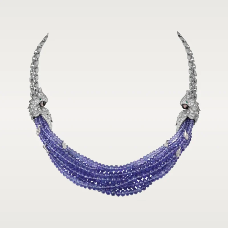 Cartier Les Oiseaux Liberes Necklace White Gold Grey Mother Of Pearl Emeralds Tanzanite Diamonds Coral 3