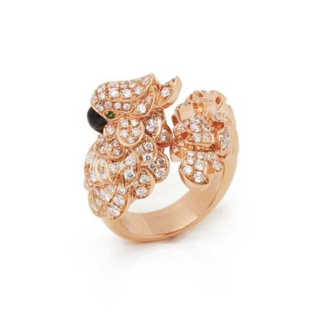 Cartier N4746200 Les Oiseaux Libérés Ring Rose Gold Onyx Emeralds and Diamonds 2