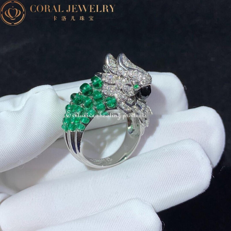 Cartier Les Oiseaux Libérés H4312148 Ring White Gold Grey Mother-of-pearl Emeralds diamonds 9