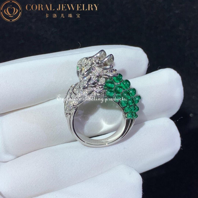 Cartier Les Oiseaux Libérés H4312148 Ring White Gold Grey Mother-of-pearl Emeralds diamonds 8