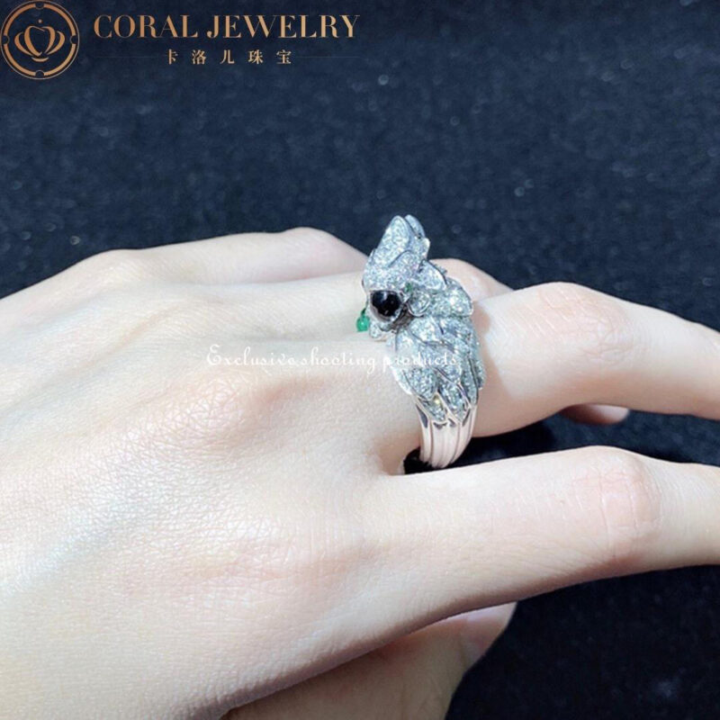 Cartier Les Oiseaux Libérés H4312148 Ring White Gold Grey Mother-of-pearl Emeralds diamonds 6