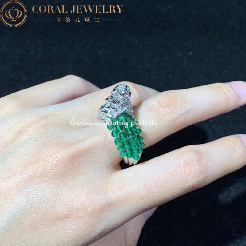 Cartier Les Oiseaux Libérés H4312148 Ring White Gold Grey Mother-of-pearl Emeralds diamonds 5