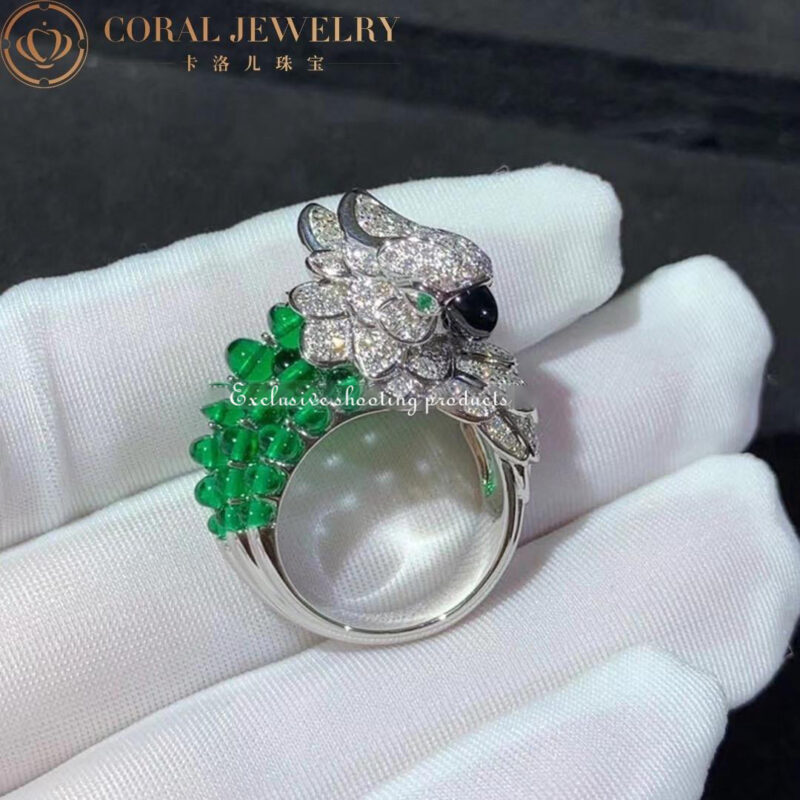 Cartier Les Oiseaux Libérés H4312148 Ring White Gold Grey Mother-of-pearl Emeralds diamonds 12