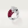 Cartier Les Oiseaux Libérés H4311900 Ring White Gold Grey Mother-of-pearl Emeralds Ruby diamonds 1