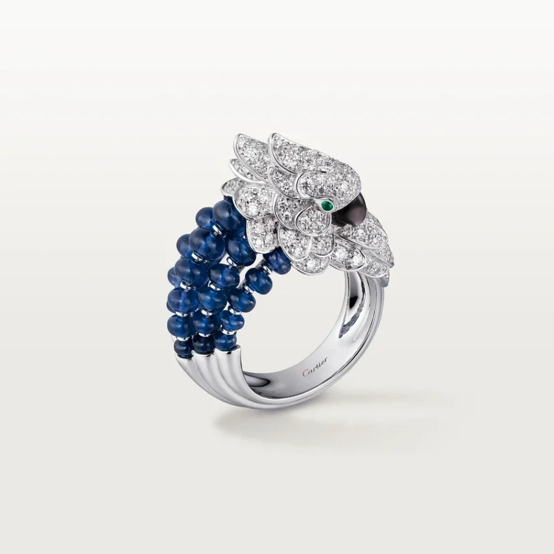 Cartier H4312000 Les Oiseaux Libérés Ring White Gold Grey Mother-of-pearl Emeralds Sapphire diamonds 1