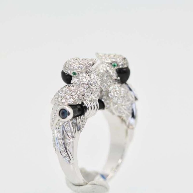 Cartier N4251300 Les Oiseaux Libérés Ring White Gold Sapphires Emerald Ceramic Onyx Diamonds 8