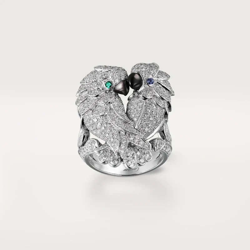 Cartier H4300800 Les Oiseaux Libérés Ring White Gold Sapphires Emerald Grey Mother-of-pearl Onyx Diamonds 1