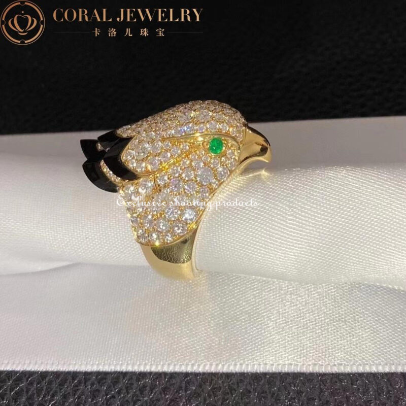 Cartier Les Oiseaux Libérés H4317100 Ring Yellow Gold Onyx Emeralds and Diamonds 5