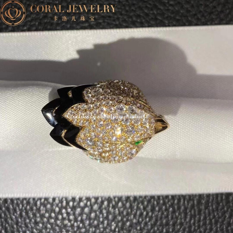 Cartier Les Oiseaux Libérés H4317100 Ring Yellow Gold Onyx Emeralds and Diamonds 3