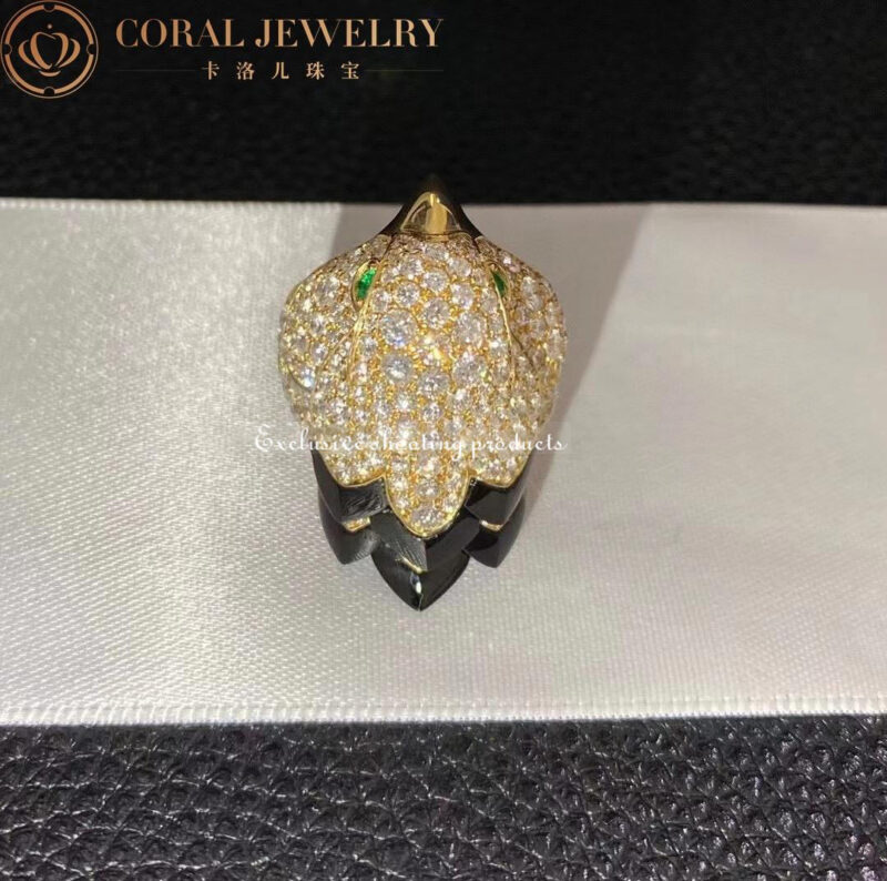 Cartier Les Oiseaux Libérés H4317100 Ring Yellow Gold Onyx Emeralds and Diamonds 2