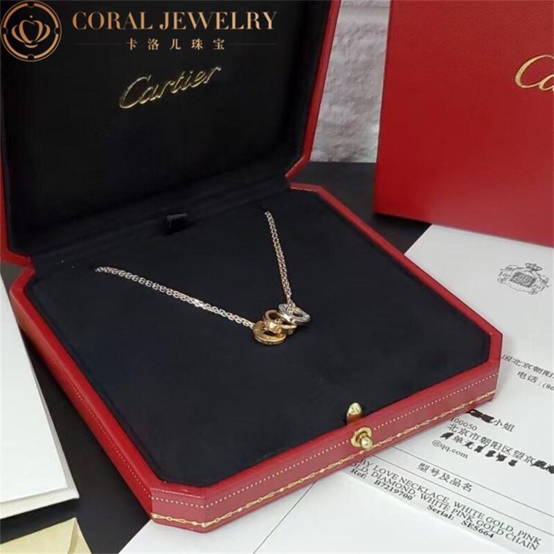 Cartier Love Necklace B7219700 6 Diamonds Rose Gold White Gold Diamonds 3