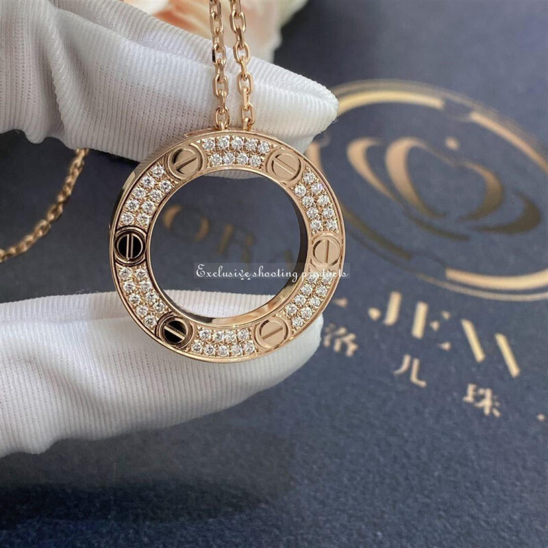 Cartier Love Necklace Rose Gold Diamonds B7224527 2