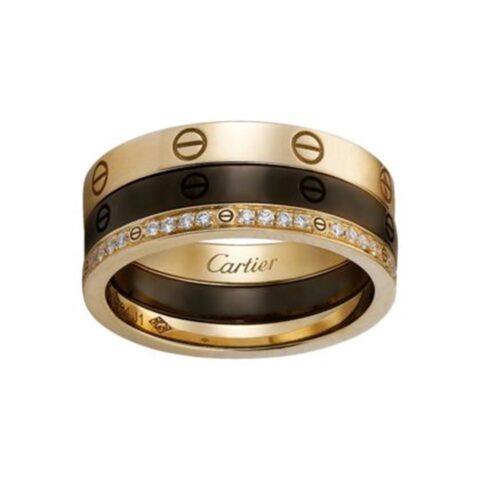 Cartier Love Ring B4097900 Three Rings Yellow Gold Brown Ceramic Diamond 2