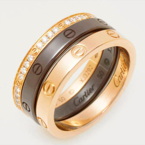 Cartier Love Ring B4097900 Three Rings Yellow Gold Brown Ceramic Diamond 6
