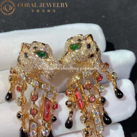 Cartier Panthère de H8000485 Cartier Earrings Rose Gold Diamonds Emeralds Rubellites 8