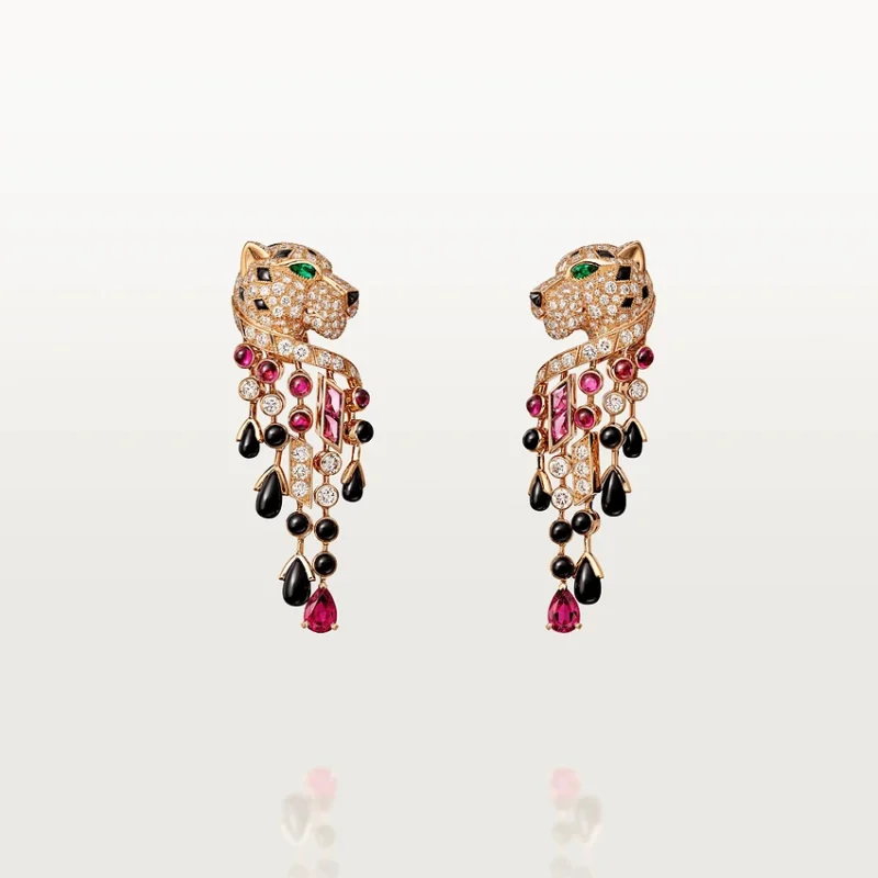 Cartier Panthère de H8000485 Cartier Earrings Rose Gold Diamonds Emeralds Rubellites 1