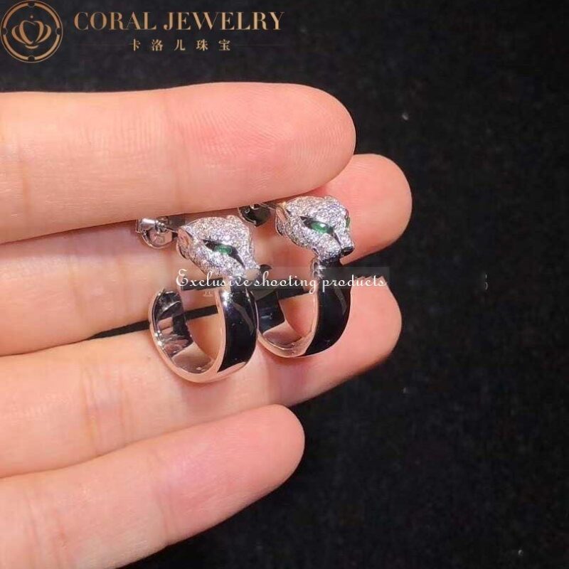 Cartier Panthère de Cartier N8515007 Earrings White Gold Diamond Emerald Hoop Earrings 6