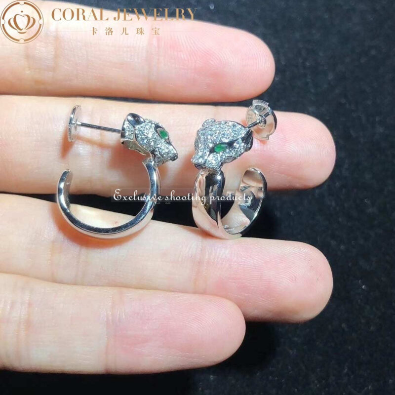 Cartier Panthère de Cartier N8515007 Earrings White Gold Diamond Emerald Hoop Earrings 5