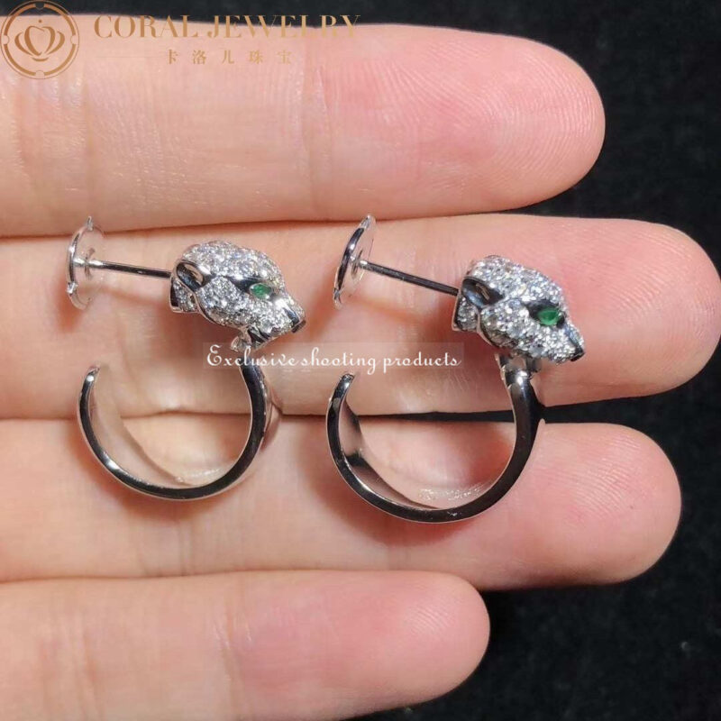Cartier Panthère de Cartier N8515007 Earrings White Gold Diamond Emerald Hoop Earrings 4