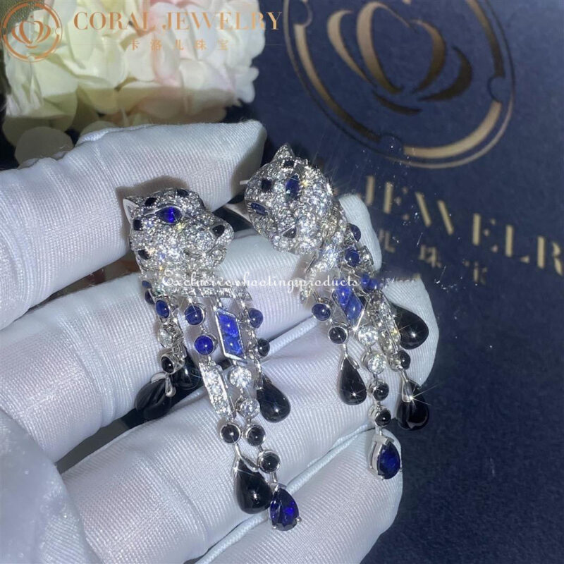 Cartier Panthère de H8000657 Cartier Earrings White Gold Diamonds Emeralds Sapphires 3
