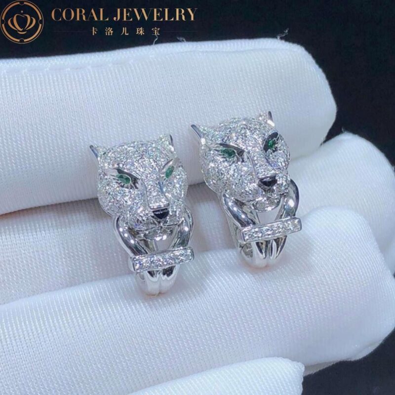 Cartier N8503200 Panthère de Cartier Earrings White Gold Emeralds Onyx Diamonds 6