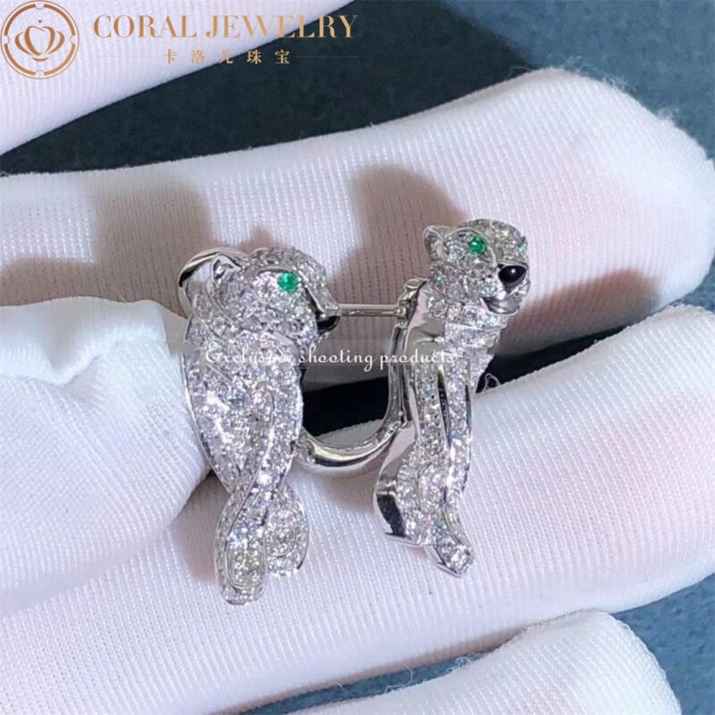 Cartier Panthère de N8503400 Cartier Earrings White Gold Full Diamond Pave Emerald 4