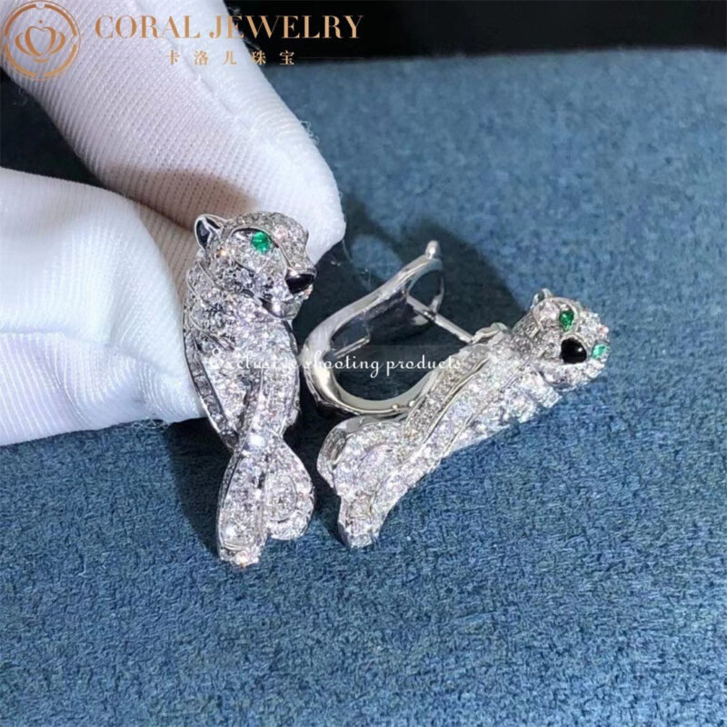 Cartier Panthère de N8503400 Cartier Earrings White Gold Full Diamond Pave Emerald 3