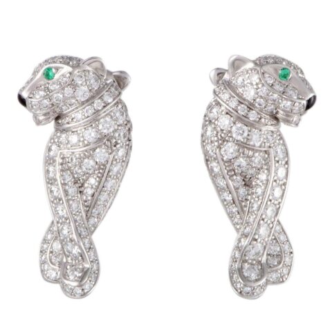 Cartier Panthère de N8503400 Cartier Earrings White Gold Full Diamond Pave Emerald 1