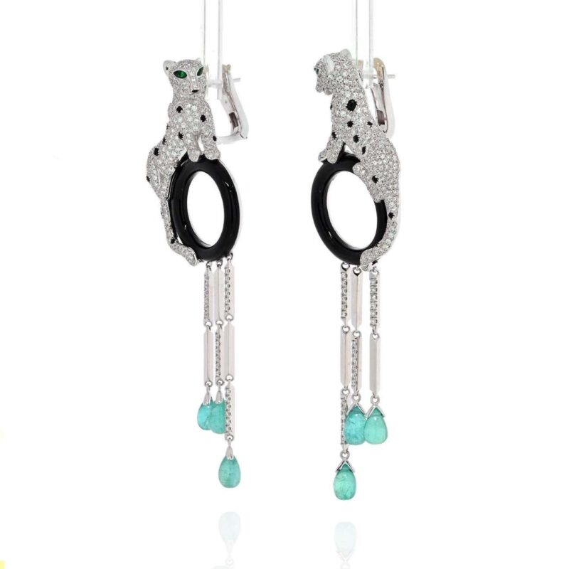 Cartier Panthère de Cartier Earrings White Gold Onyx and Emerald Tassels Earrings 2