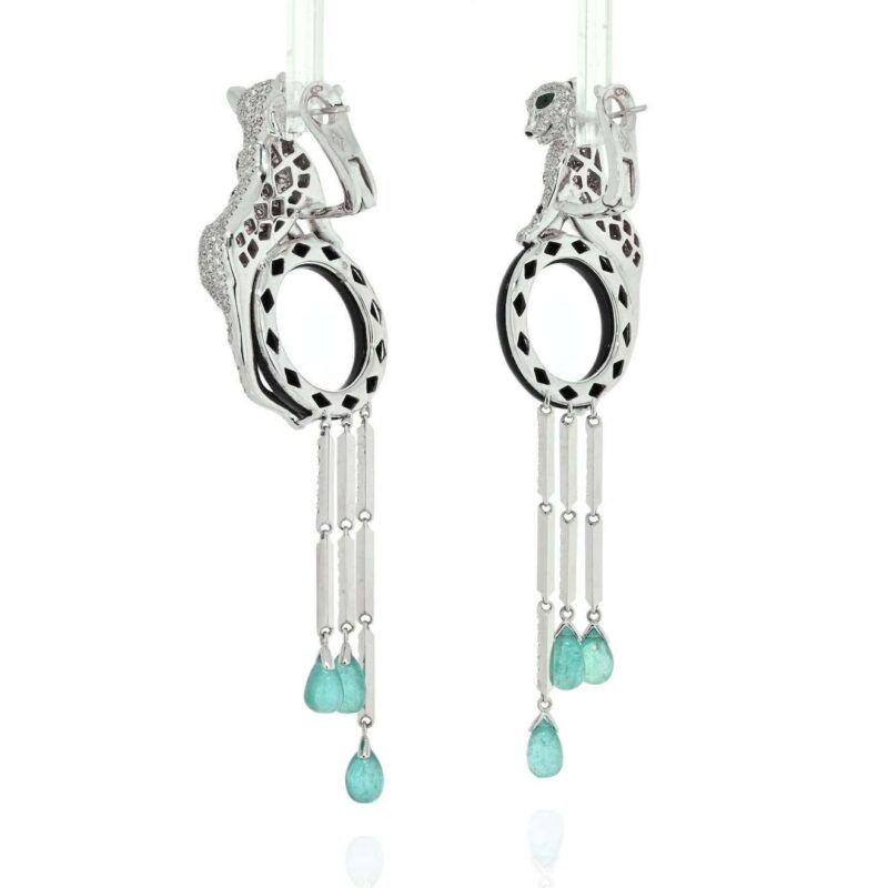 Cartier Panthère de Cartier Earrings White Gold Onyx and Emerald Tassels Earrings 4